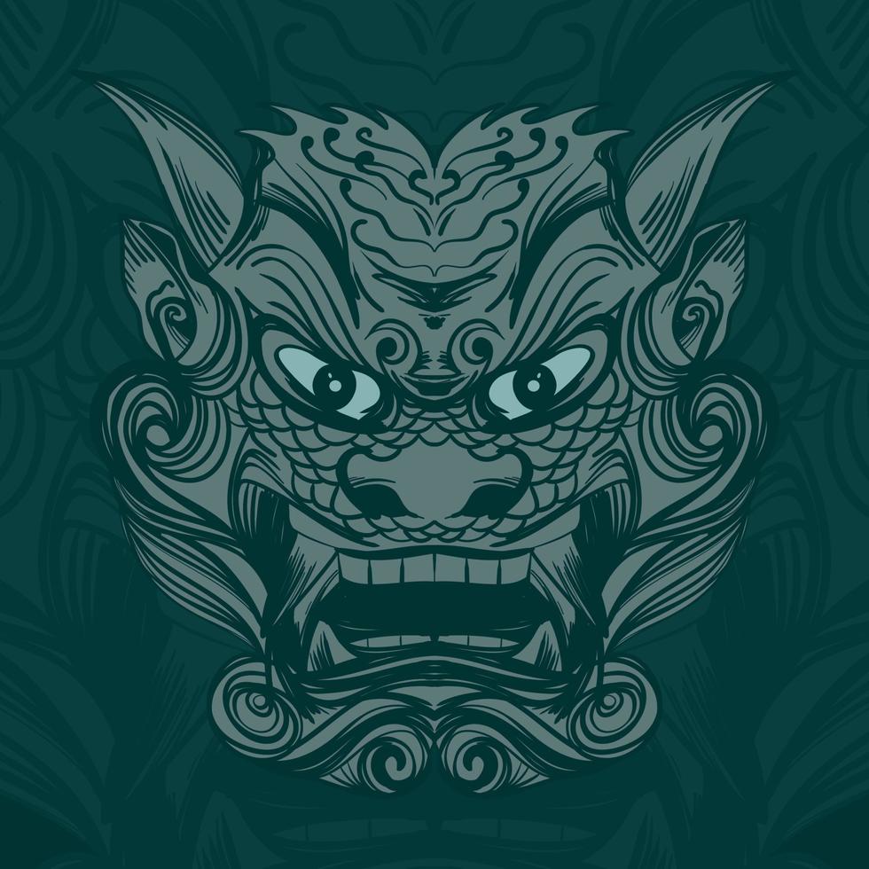 dragon mask mirror illustration, with hand sketch vector