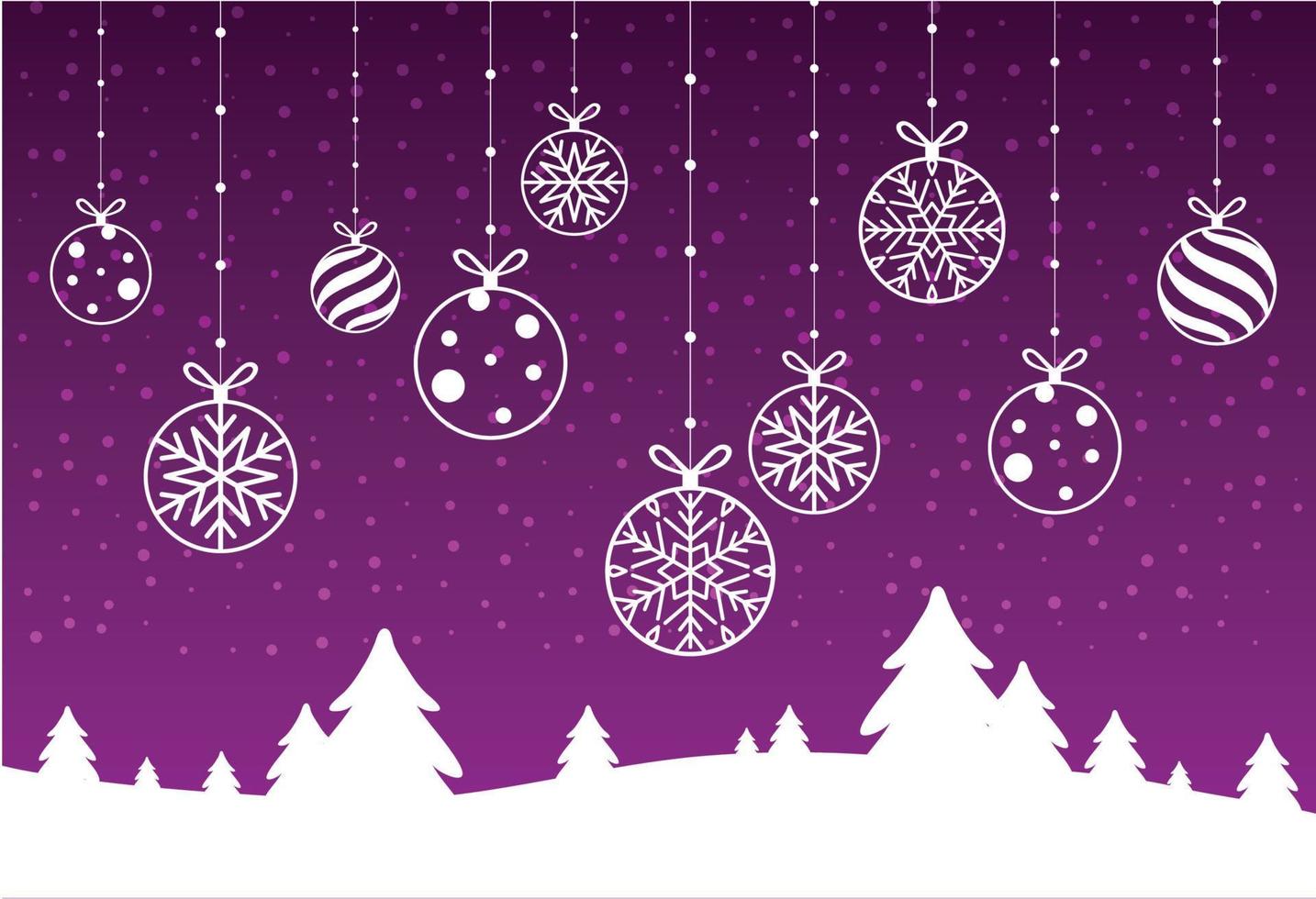 bola de Navidad vectorial realista sobre fondo morado con saludos de tipografía dorada moderna en un marco. elegante tarjeta o póster. vector