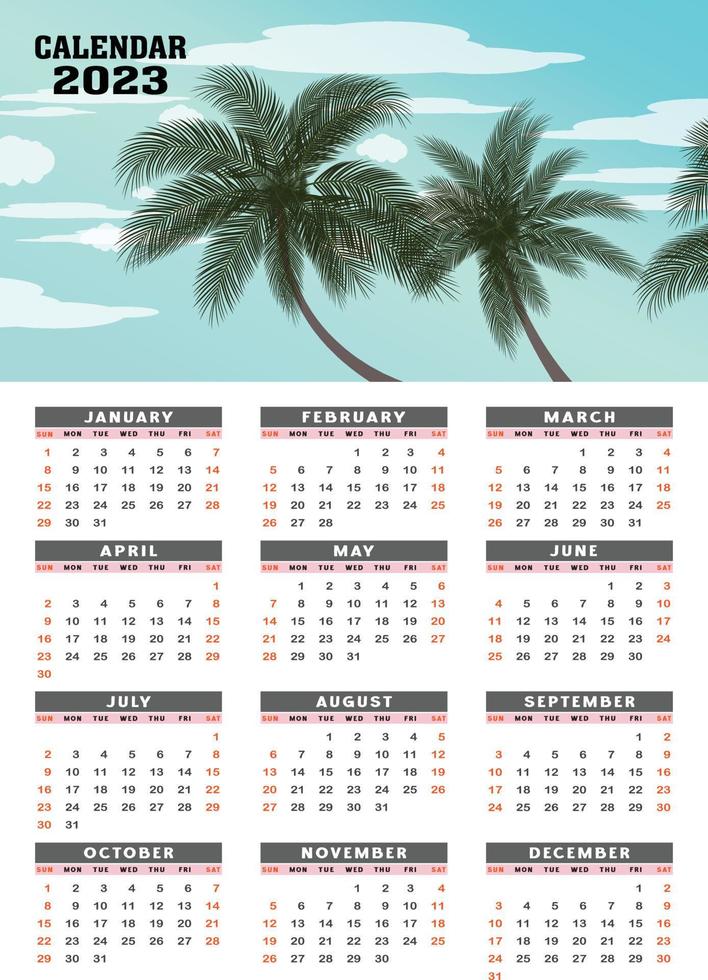 Landscape Calendar 2023 Template Design vector