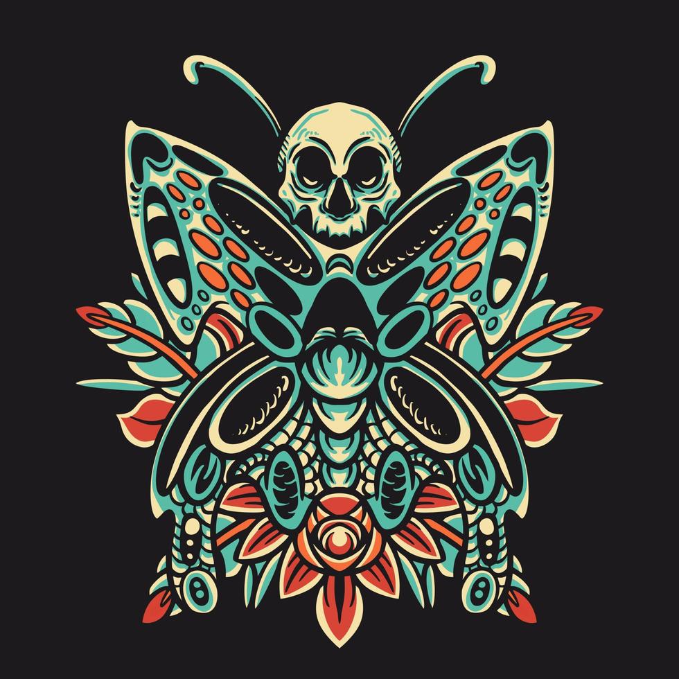 Skull Butterfly Retro Vector Illustration