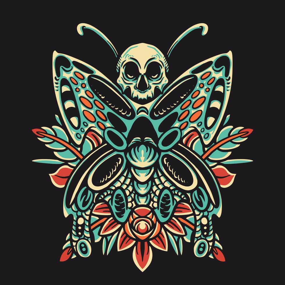 Skull Butterfly Retro Vector Illustration