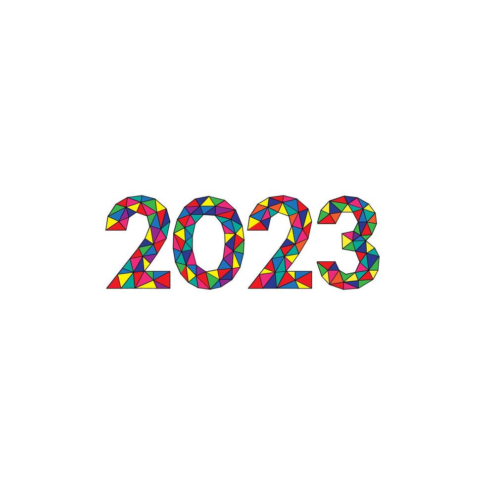 2023 Happy New Year  modern text vector geometric colorful design  logo