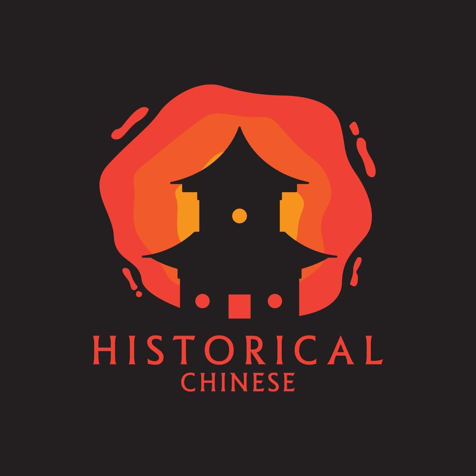 pagoda del logotipo de la casa japonesa tradicional con ilustración de vector de diseño de puesta de sol