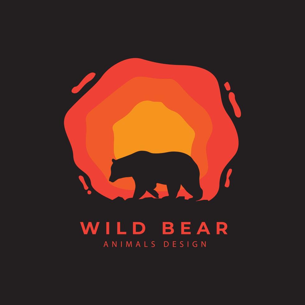 Bear silhouette logo with sunset  design vector illustration