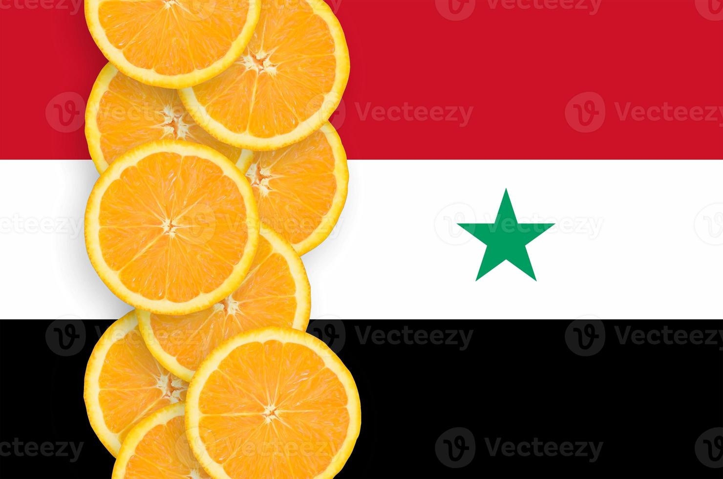 Syria flag and citrus fruit slices vertical row photo