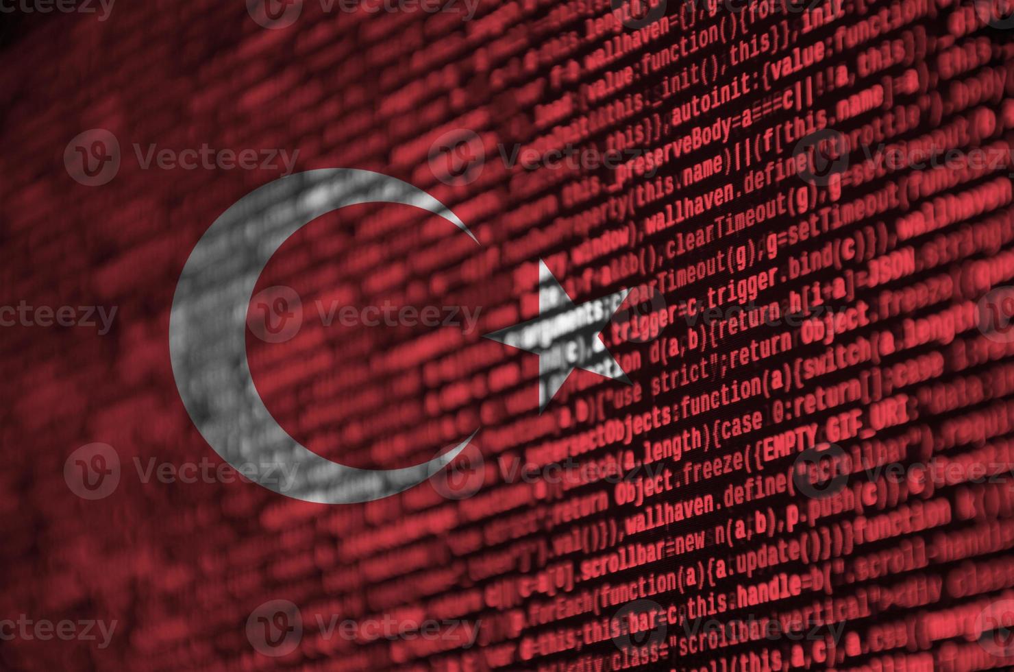 Turkey flag is depicted on the screen with the program code. The concept of modern technology and site development photo