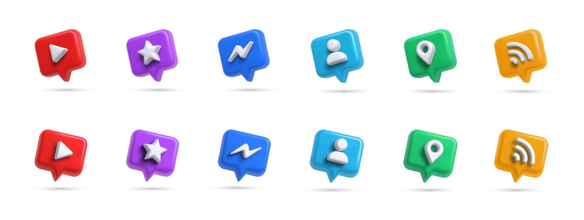 3d social media icon set vector