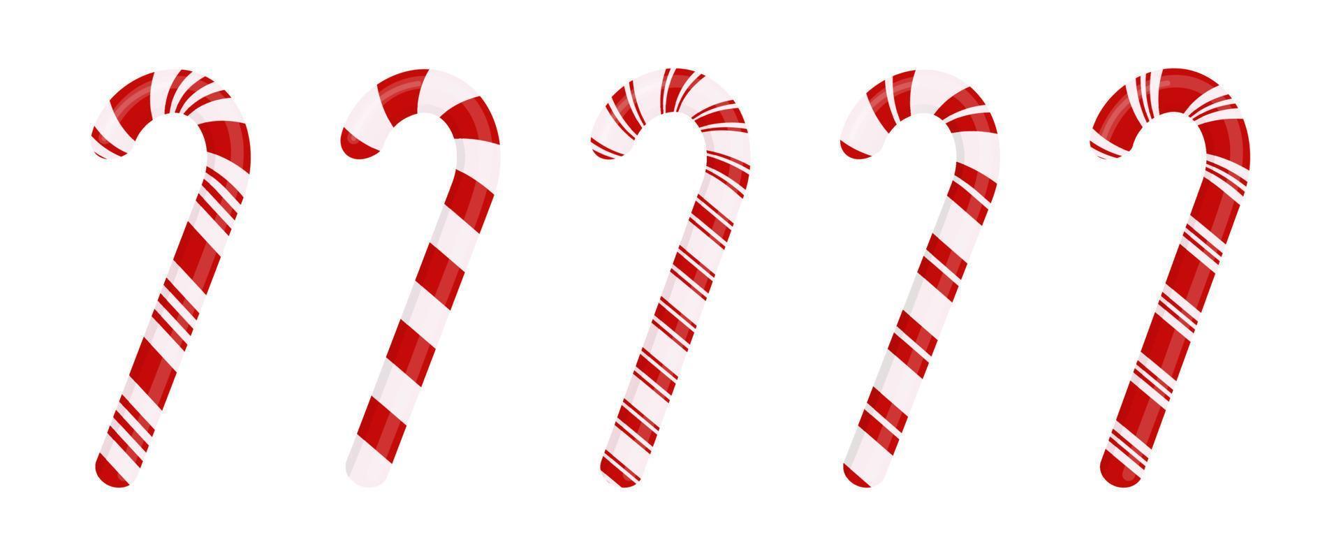 Christmas striped red and white candy canes set vector illustration
