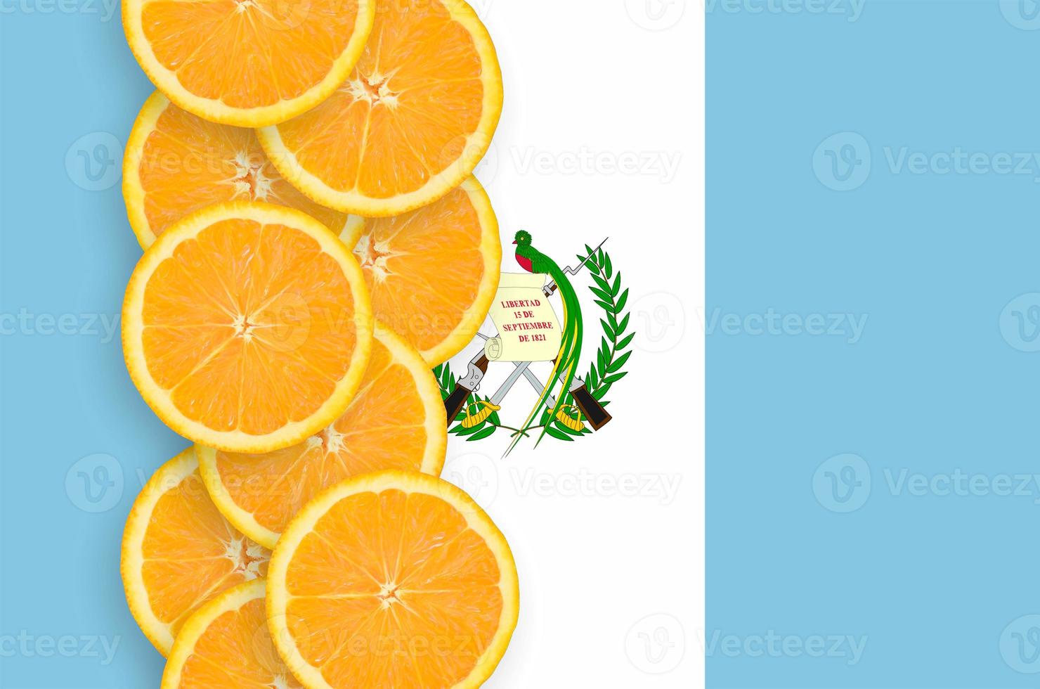 Guatemala flag and citrus fruit slices vertical row photo