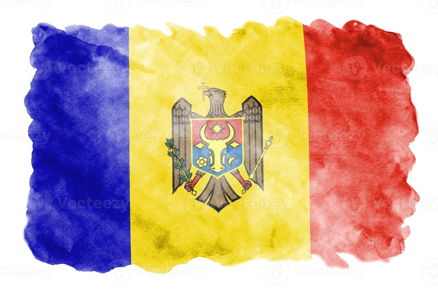 Moldova flag is depicted in liquid watercolor style isolated on white background photo