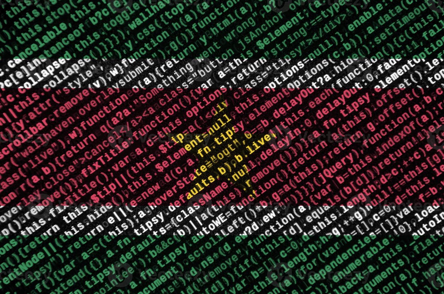 la bandera de surinam se representa en la pantalla con el código del programa. el concepto de tecnología moderna y desarrollo de sitios foto