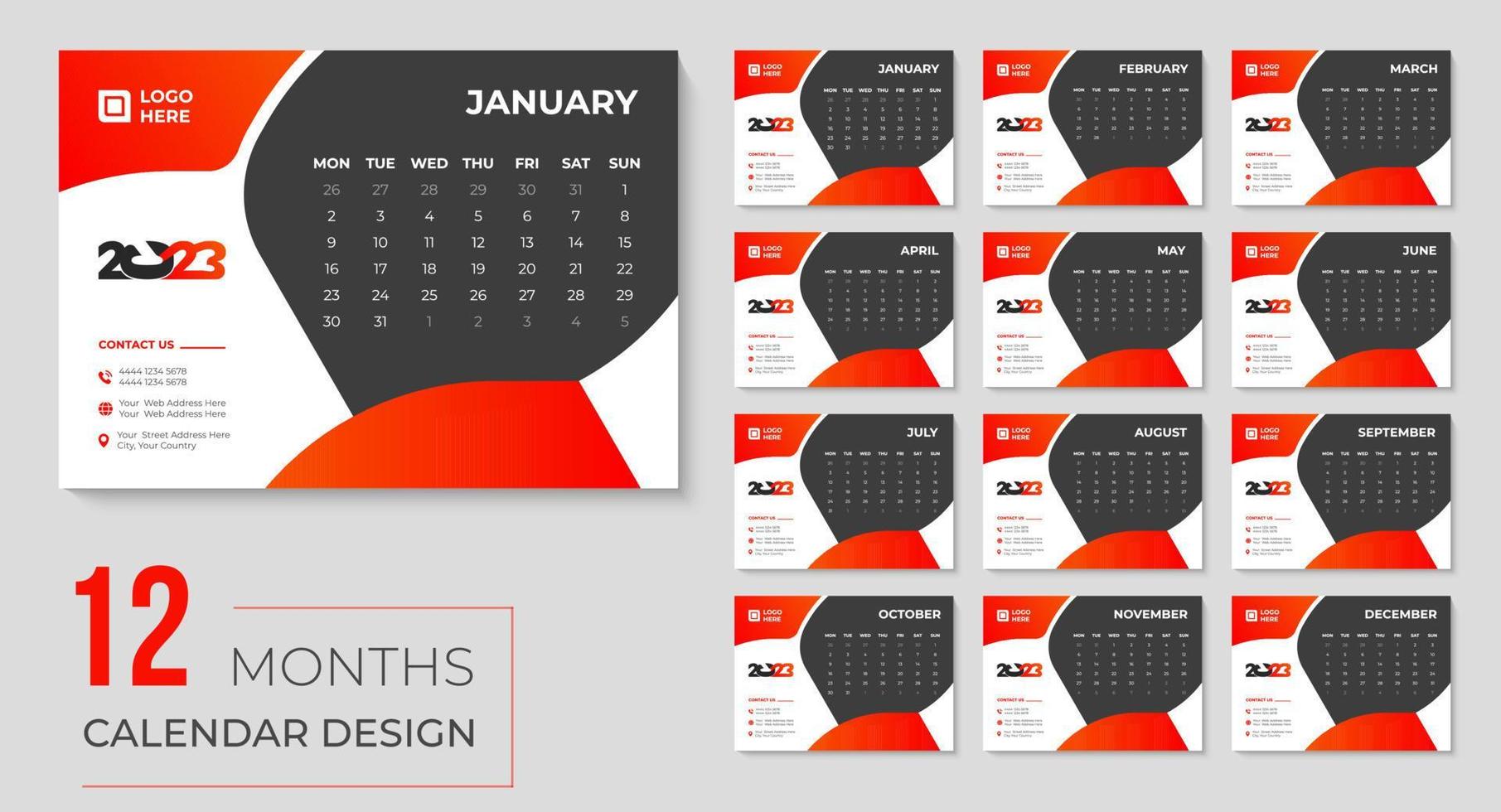 calendar design 2023 monthly and yearly desk calendar template for happy new year vector