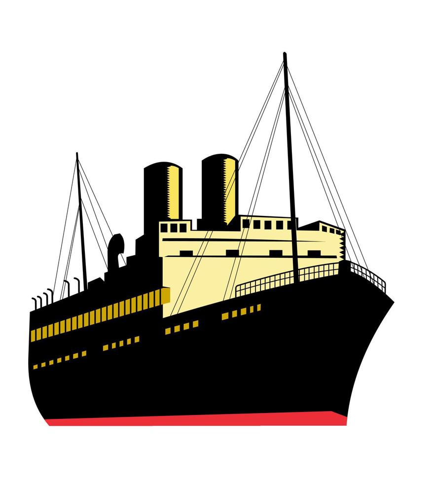 Vintage Cargo Ship Front View Isolated Retro Woodcut Style vector