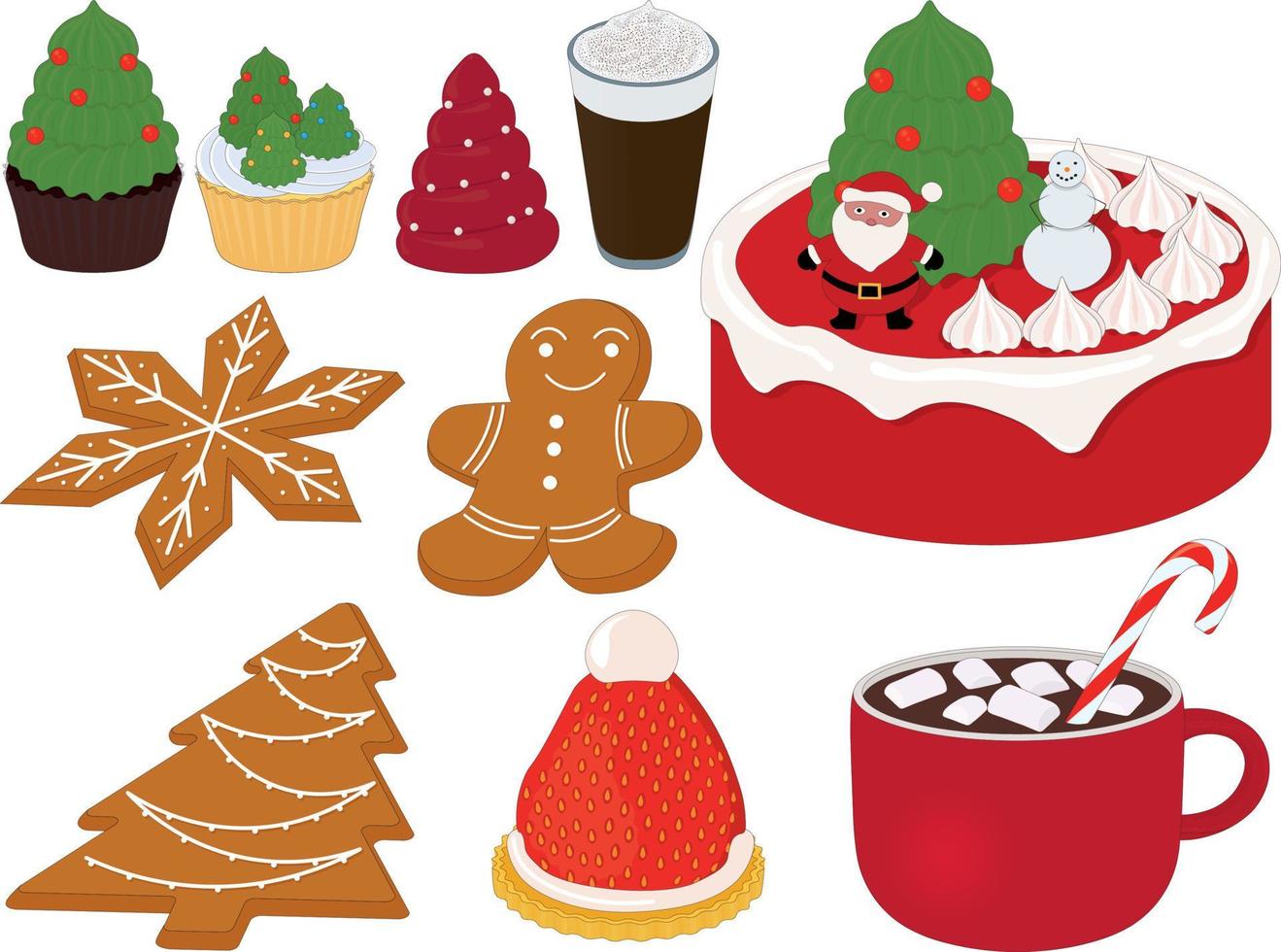 Christmas And New Year Themed Desserts Collection Vector Illustration christmas-and-new-year-themed-desserts-collection-vector-illustration
