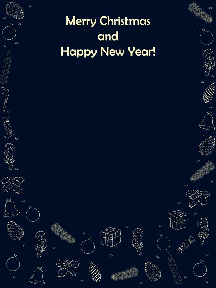 navidad y año nuevo colores azul oscuro y amarillo copia espacio tarjeta vector ilustración