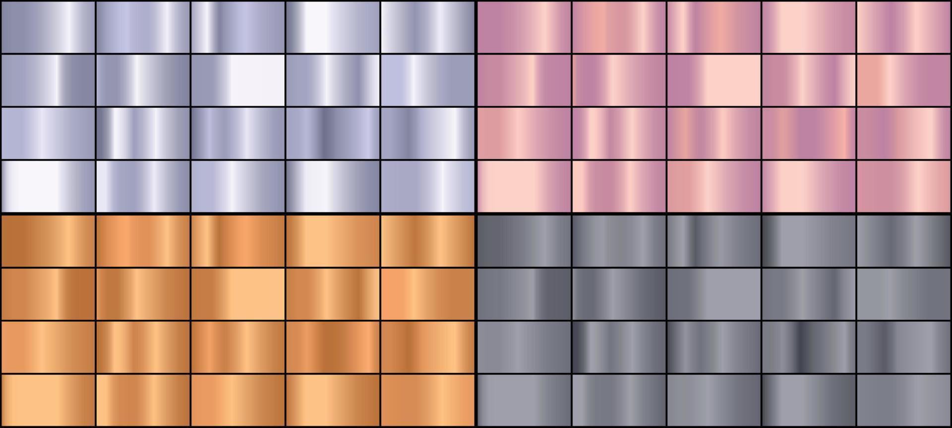 Vector set of colorful metal gradients.