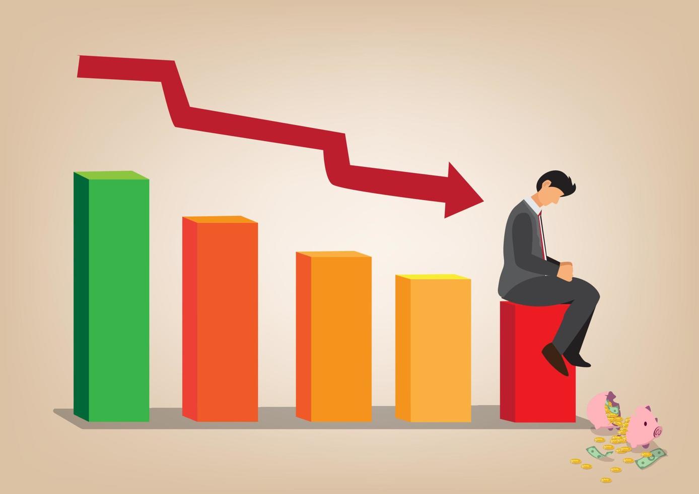 next economic recession The stock market falls or decreases in income. Low efficiency or reduced GDP concept. Investors, business people are sad. vector