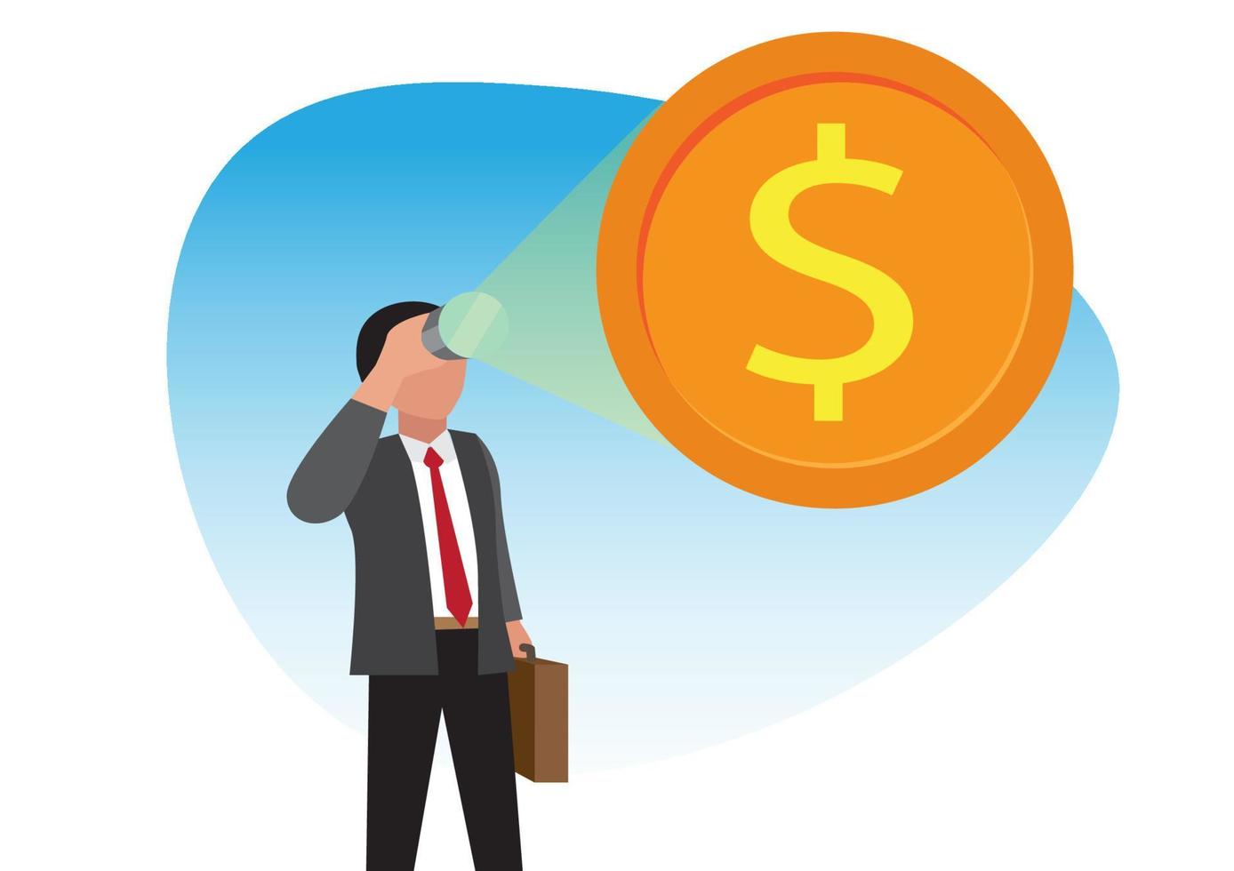 investment opportunity Financial Advisor Discovers Growth Savings Fund From Stock Market Ideas Businessman consultant holding a telescope searching for the dollar sign. vector