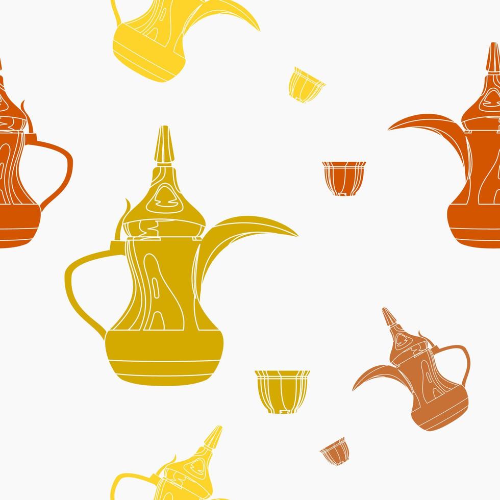 Editable Flat Monochrome Dallah Coffee Pots and Finjan Cups Vector Illustration Seamless Pattern for Creating Background of Arab Culture Tradition Cafe and Islamic Moments Related Design