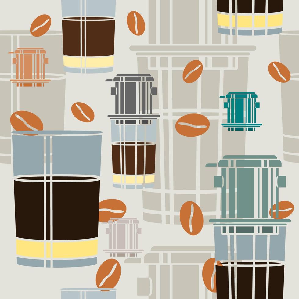 café de goteo vietnamita editable con tazas de vidrio y frijoles ilustración vectorial como un patrón perfecto para crear un fondo de café con cultura vietnamita y diseño relacionado con la tradición vector