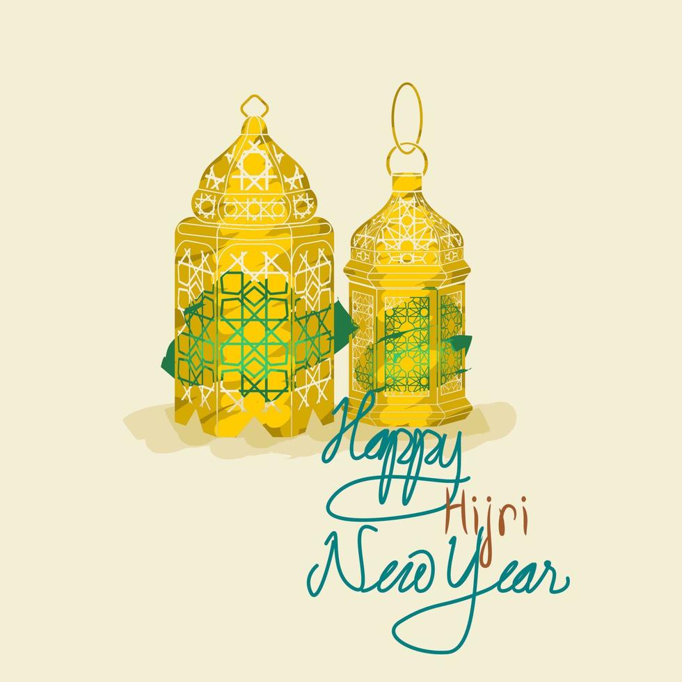 Editable Vector of Arabian Lanterns in Brush Strokes Style for Islamic Hijri New Year Religious Festival Moment Design Concept