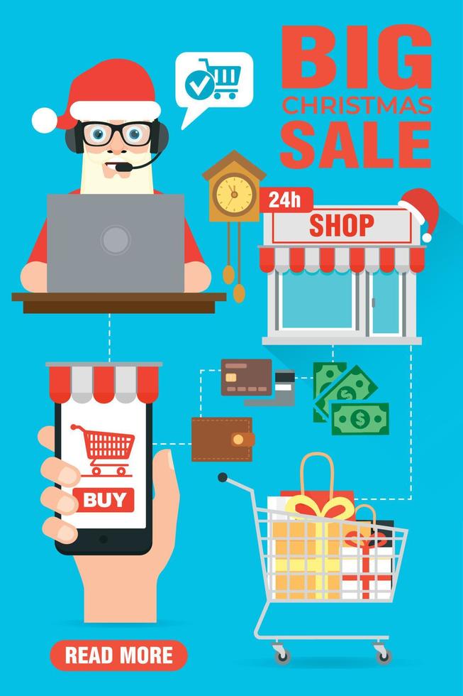 Big Christmas sale concept flat design with shopping cart, basket vector