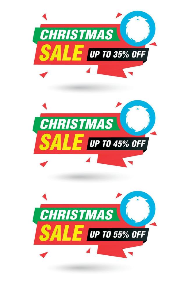 Christmas sale origami labels set. Sale 35, 45, 55 off discount vector