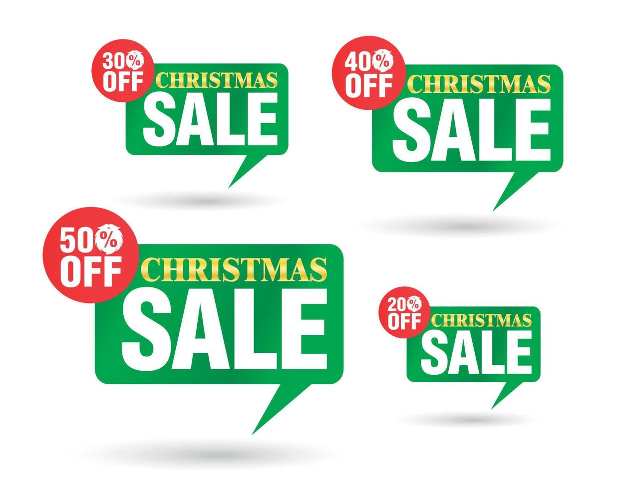 Christmas sale tag speech bubble. Set of 20, 30, 40, 50 off discount vector