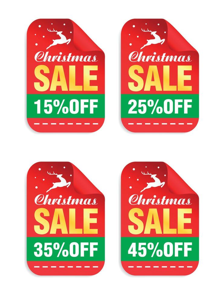 Christmas sale red stickers set. Sale 15, 25, 35, 45 off vector