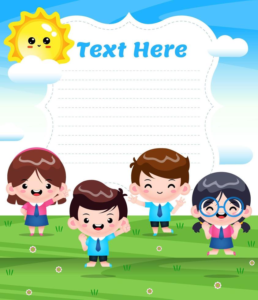 Four Children Activity On Outdoor With Big Banner vector