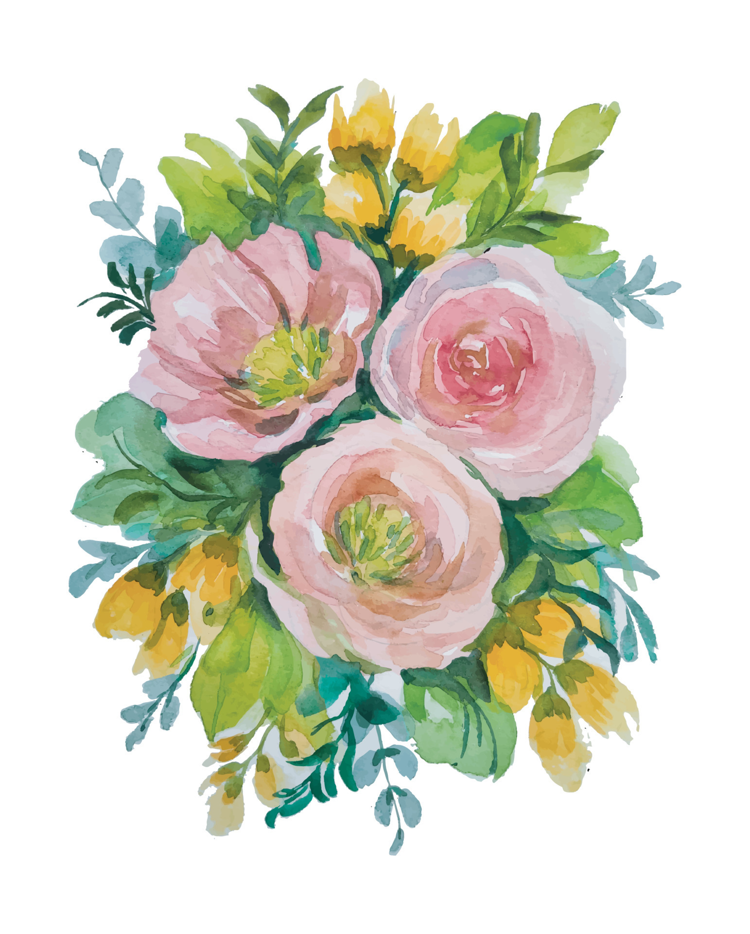 watercolor flower bouquet hand drawn clipart 13992845 Vector Art at