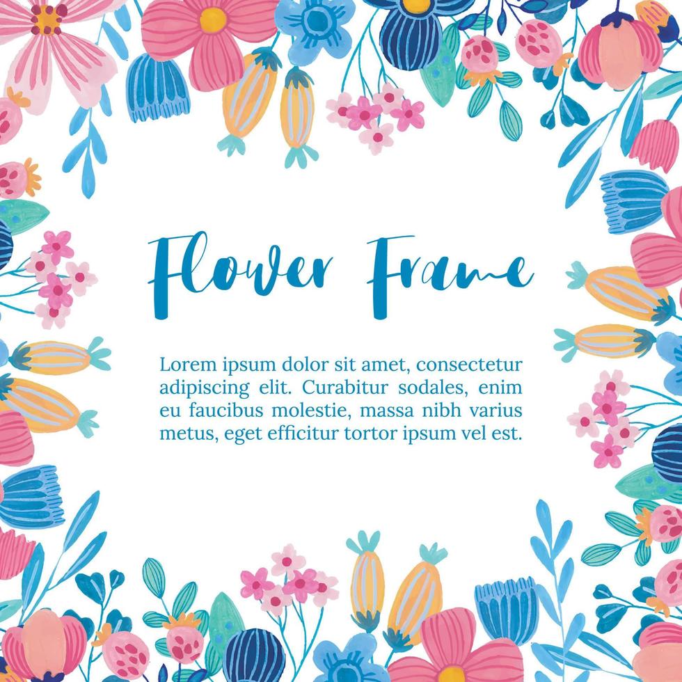 watercolor flower fame template hand drawn vector