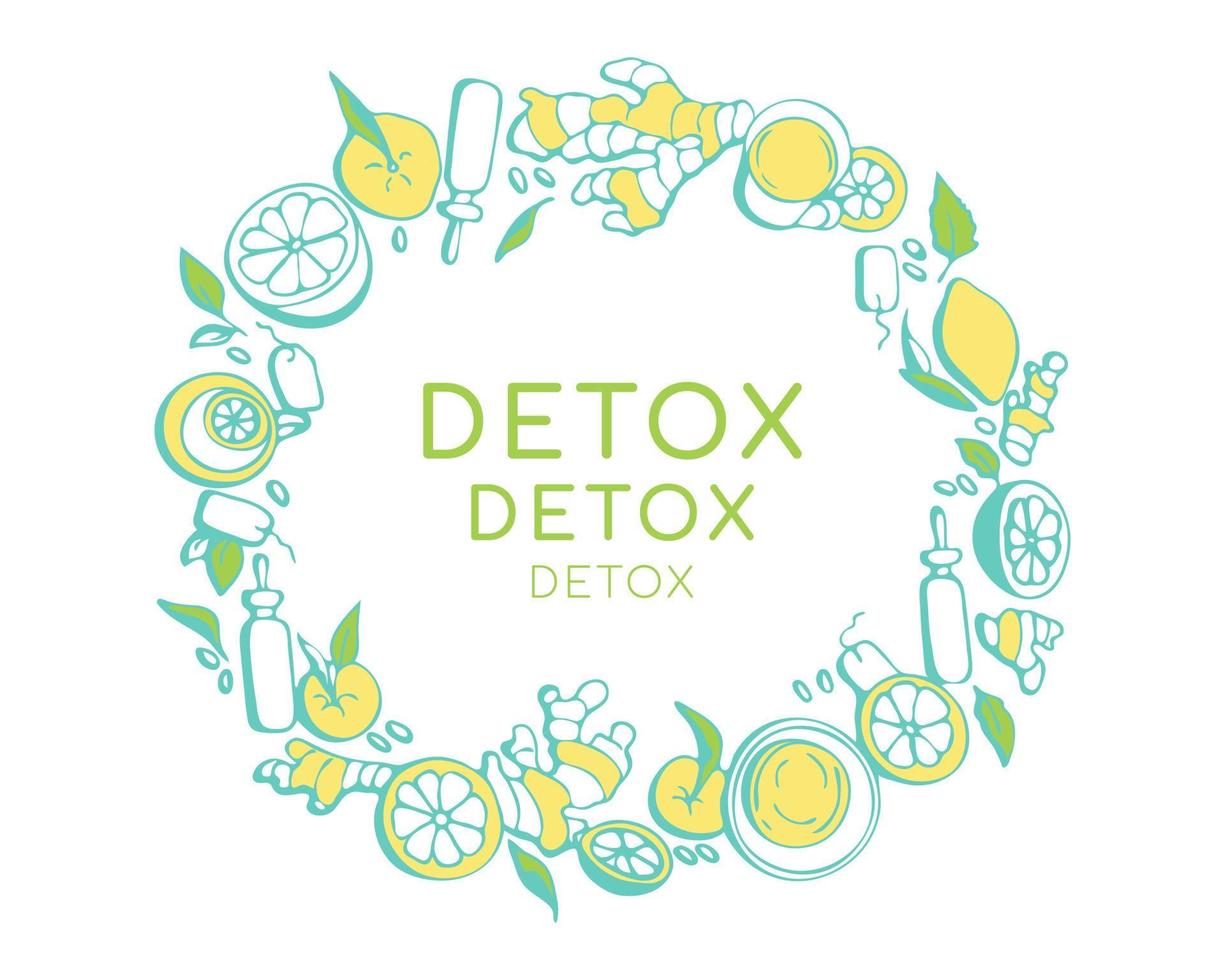 Detox natural element doodle hand drawn round. vector