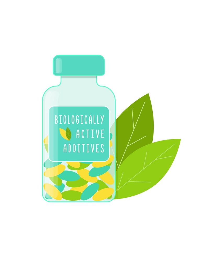 botella aditivos biológicamente activos baa suplementos dietéticos, vitaminas, tabletas antioxidantes, cápsulas de salud. vector