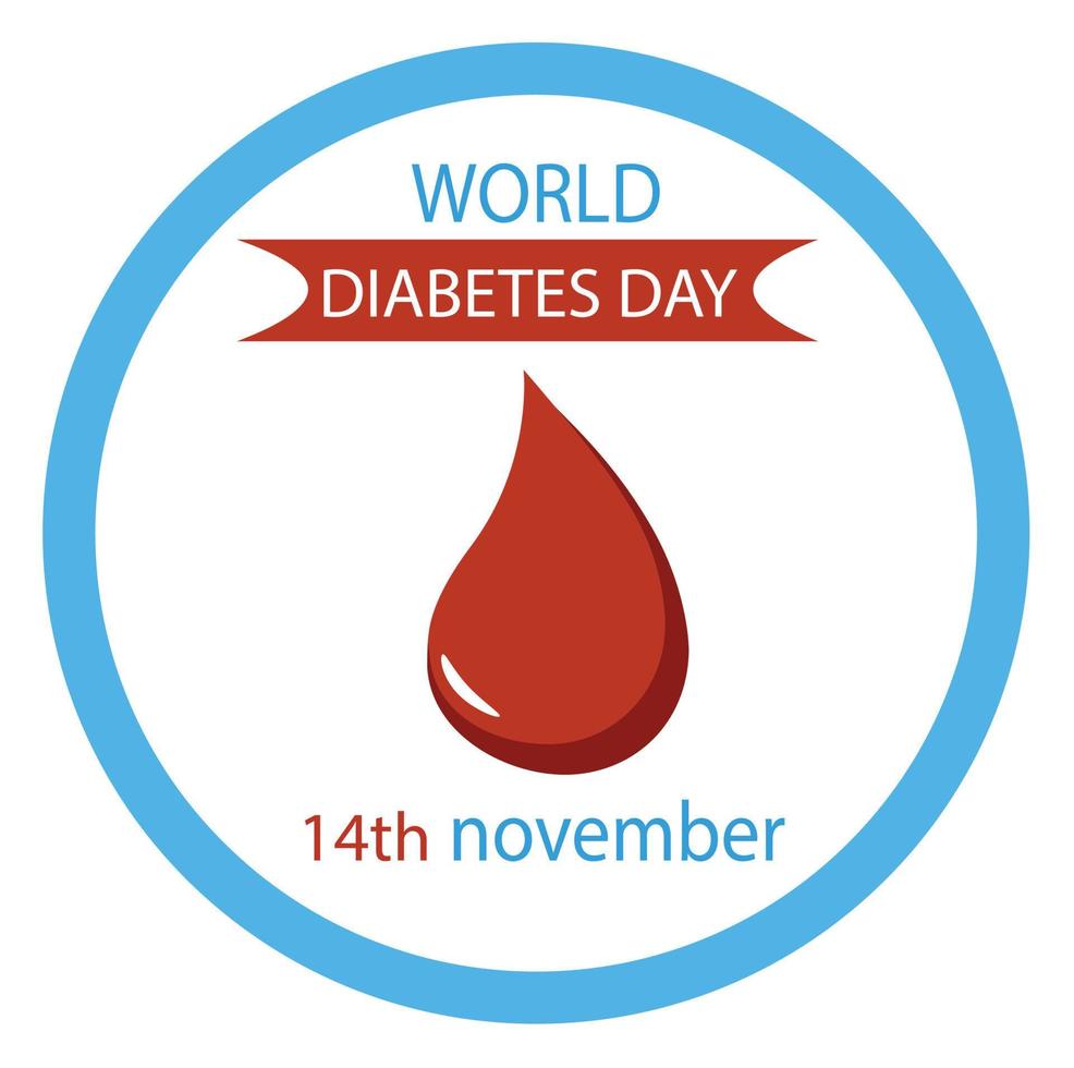 World diabetes day awareness poster blood drip symbol with blue circle ring frame logo vector