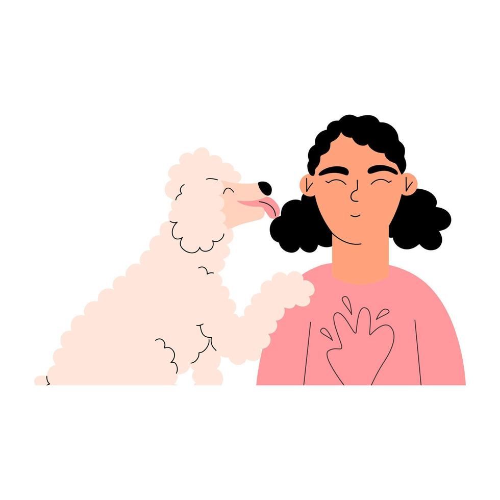 Girl and poodle. The concept of emotional support animal. vector