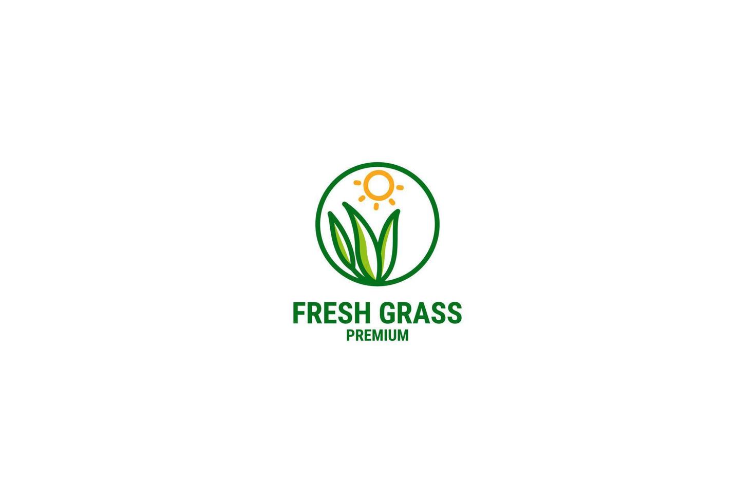 Creative fresh grass with sunrise logo design vector illustration