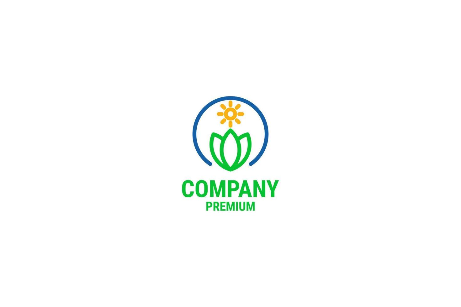 Creative fresh grass with sunrise logo design vector illustration