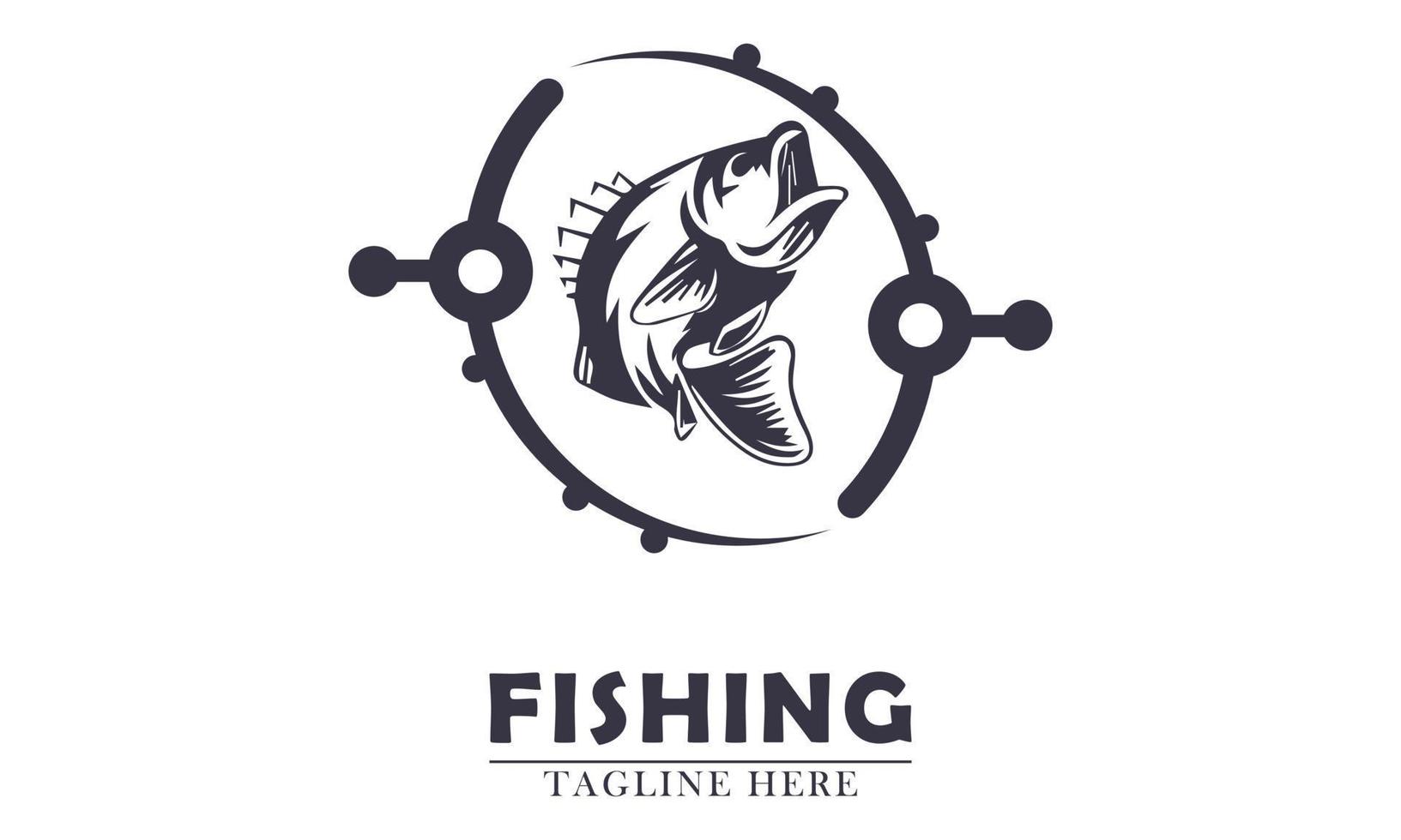 two fishing rods wrapped around a fish simple vector illustration