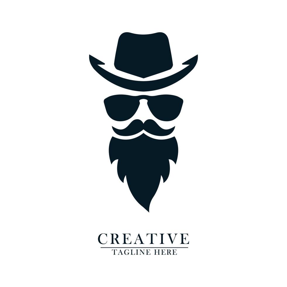 vaqueros barbudos con gafas y bigotes icono de logotipo en negrita vector