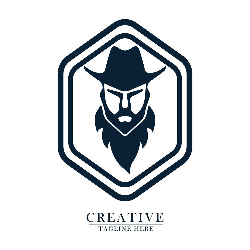 logo icon cowboy face hat vector