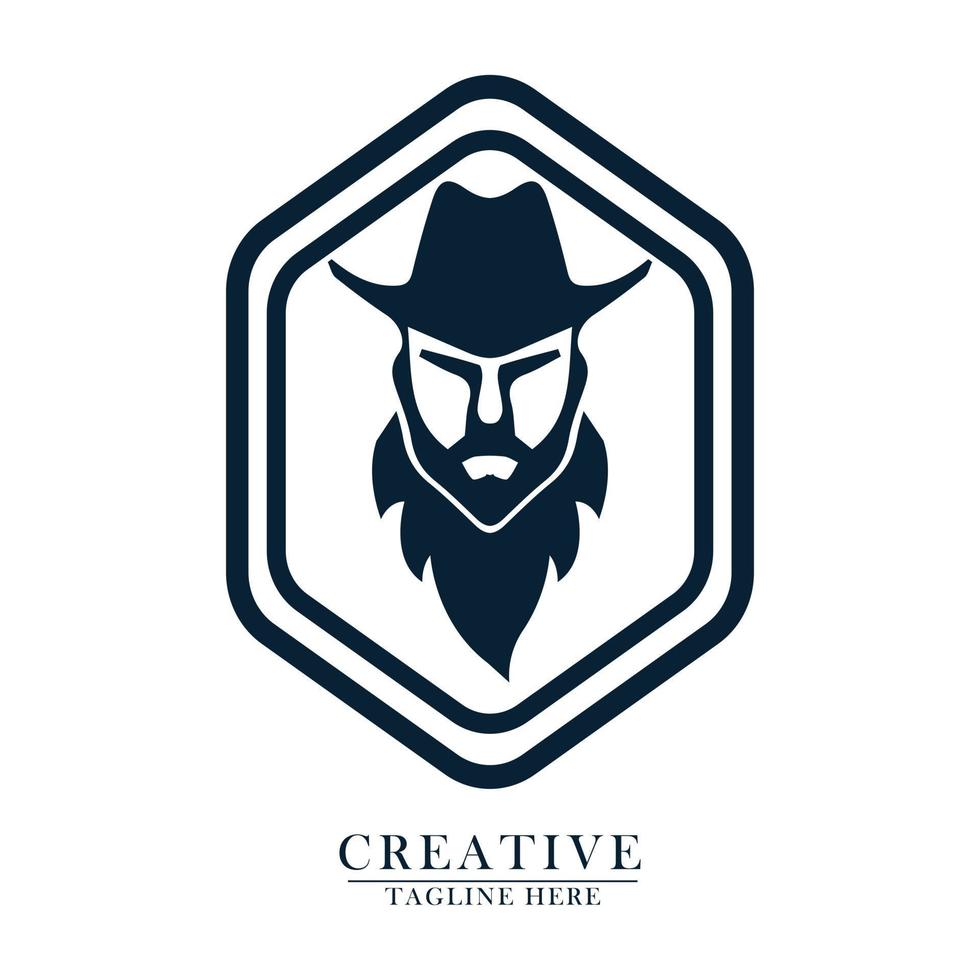 logo icon cowboy face hat vector