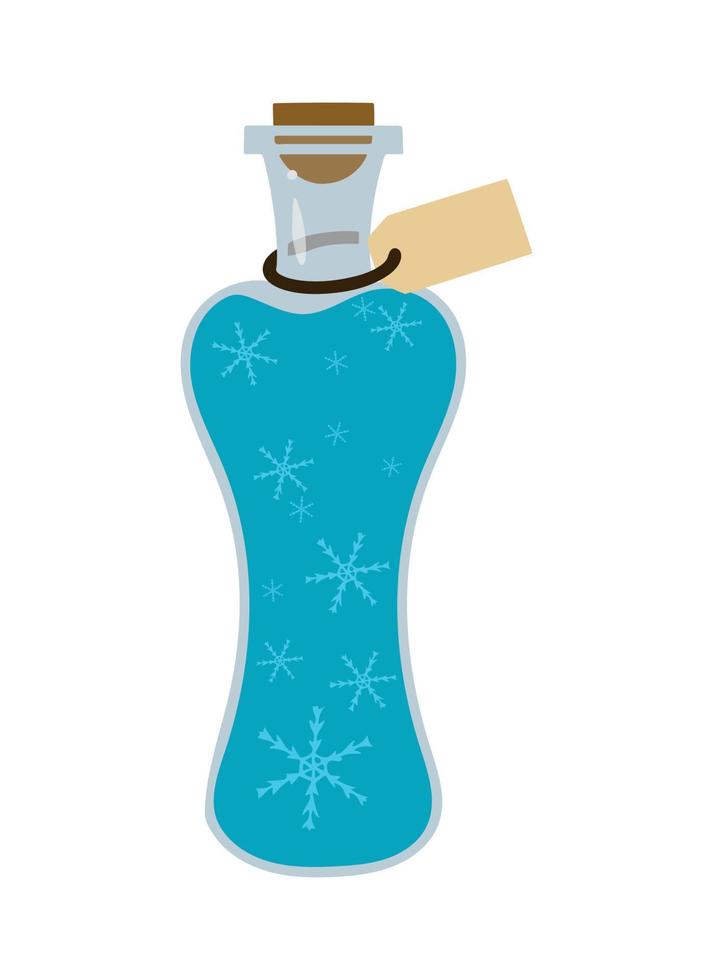 Freeze potion concept. Vector illustration isolated on white background. Design element for design of menu games sites posters. Simple colored magic bottle
