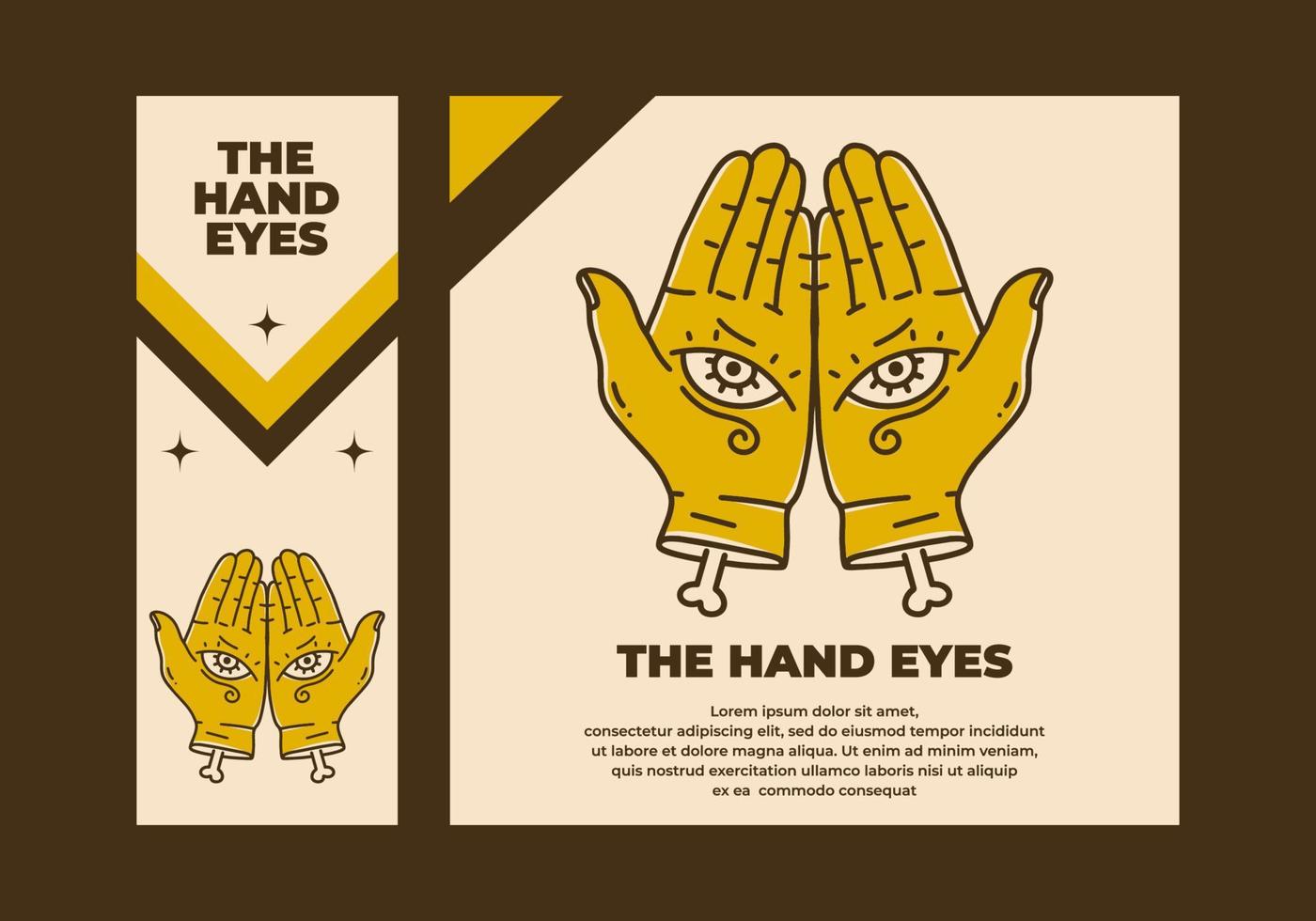 Vintage art illustration of two hand with eyes vector