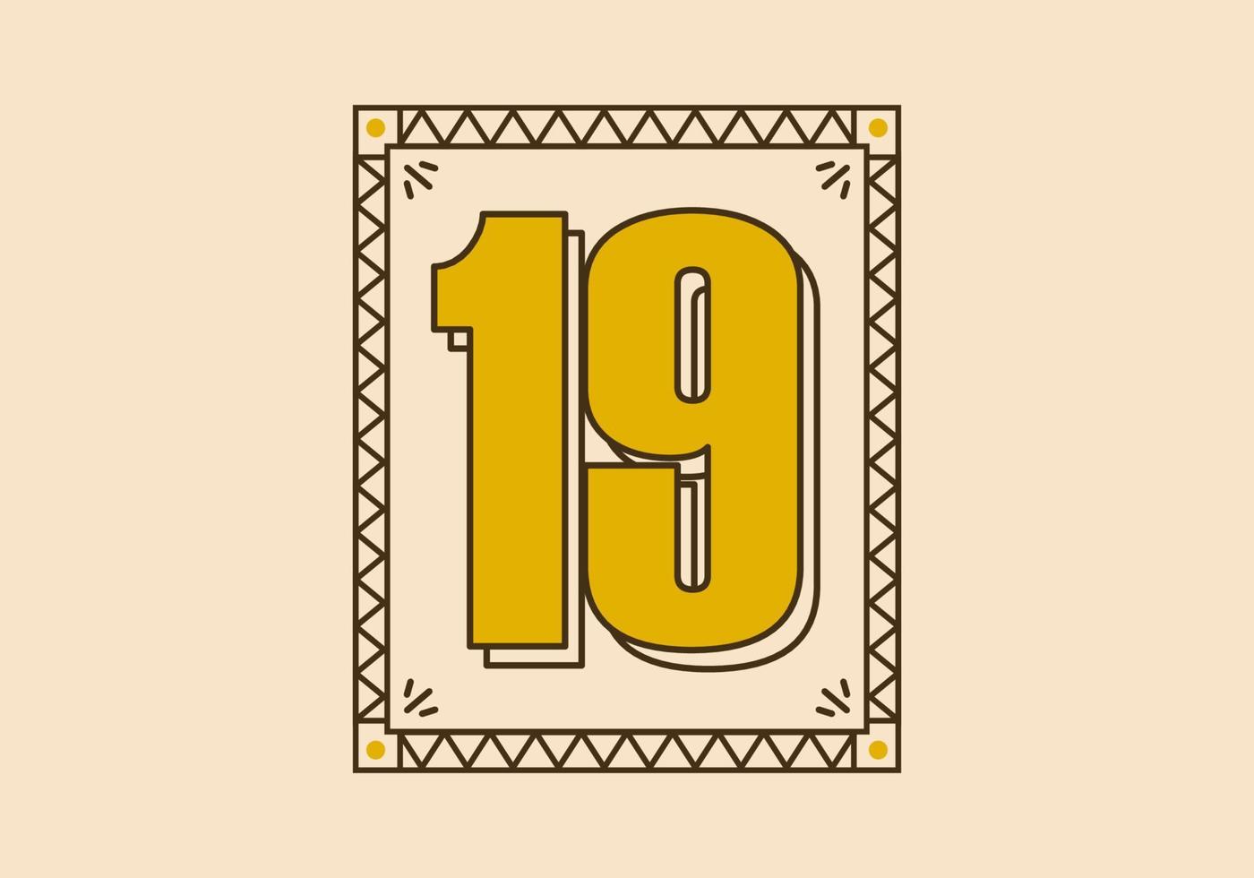 Vintage rectangle frame with number 19 on it vector