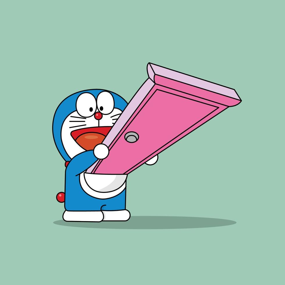 Blue Robot Cat and Magic Door vector