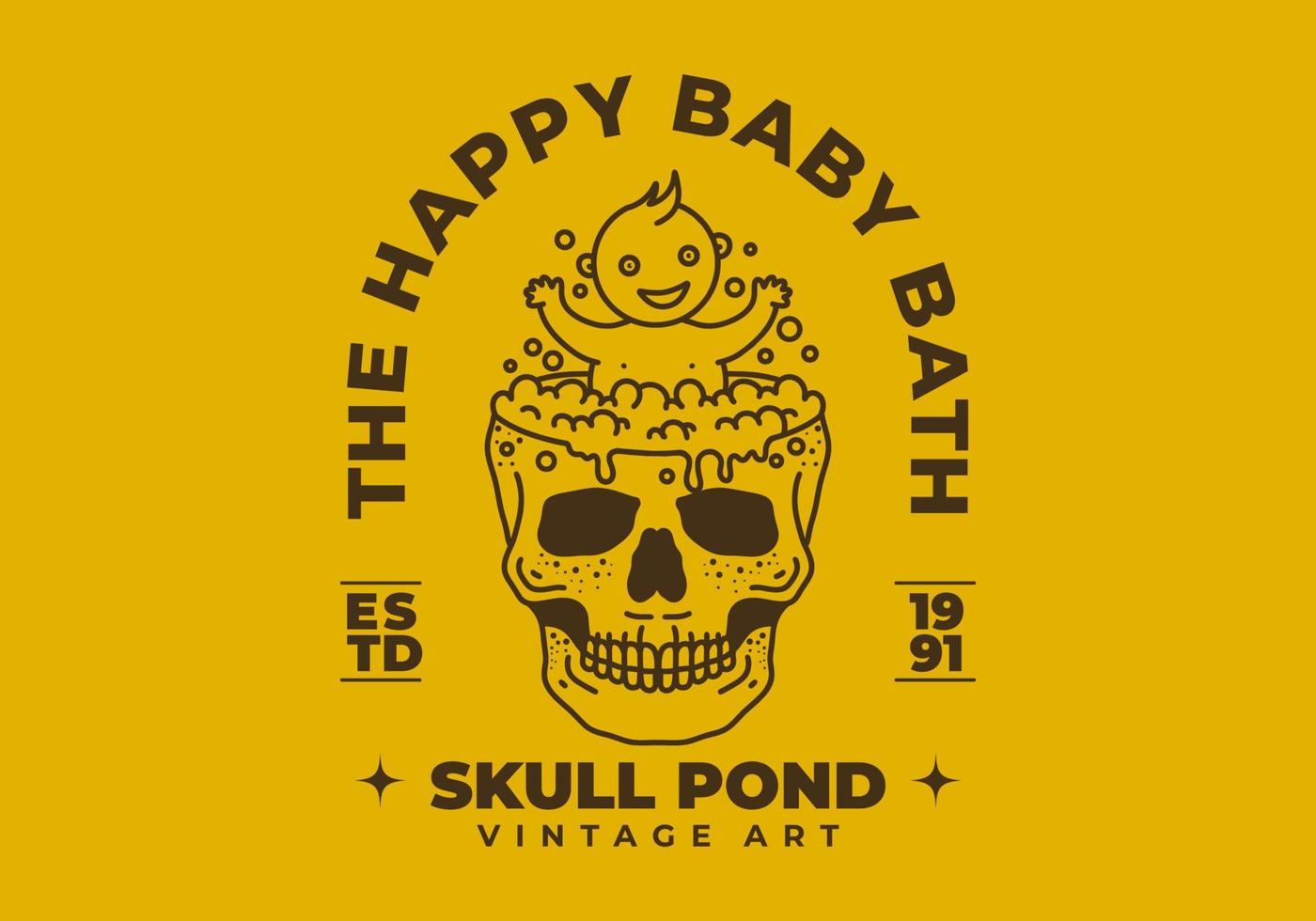 Vintage art illustration of a baby bath on the skull pond vector