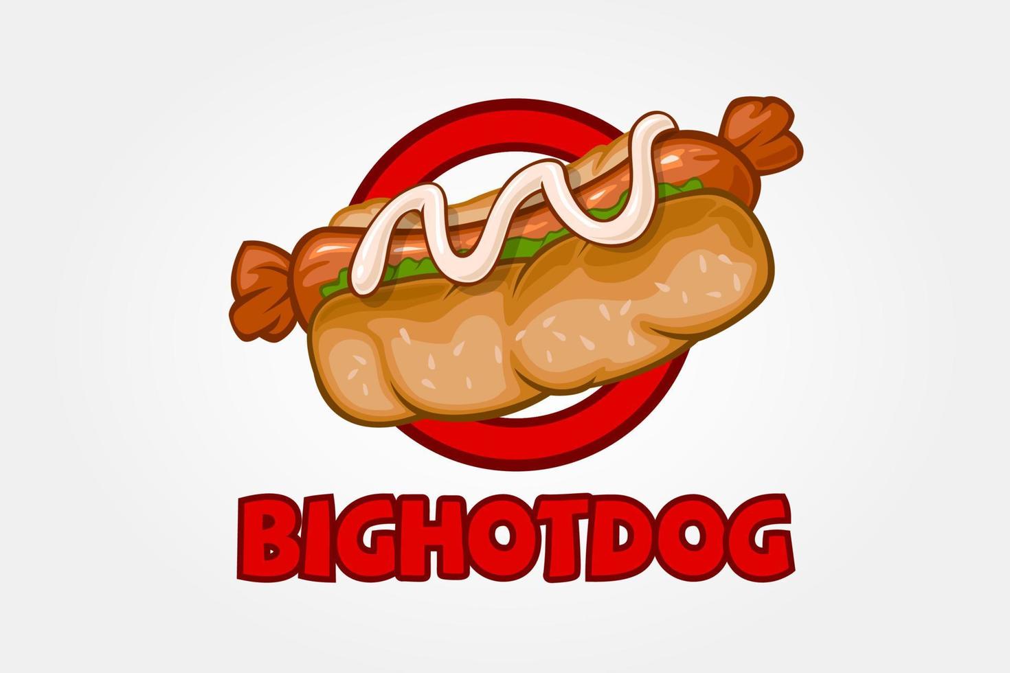 gran plantilla de logotipo de vector de perro caliente. logo de un hot dog y esbozar una ilustración realista para tu café.