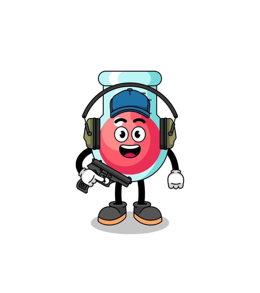 Character mascot of laboratory beaker doing shooting range vector