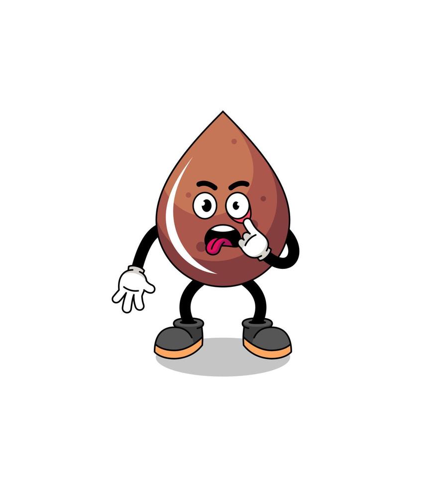 Character Illustration of chocolate drop with tongue sticking out vector